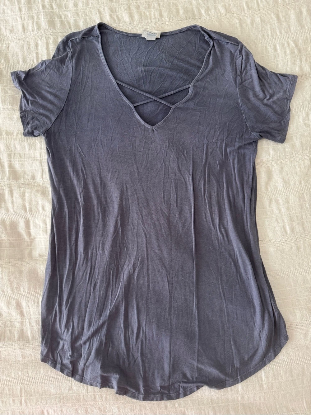 Ava & Viv Crisscross V-Neck Tee in Slate Blue Gray